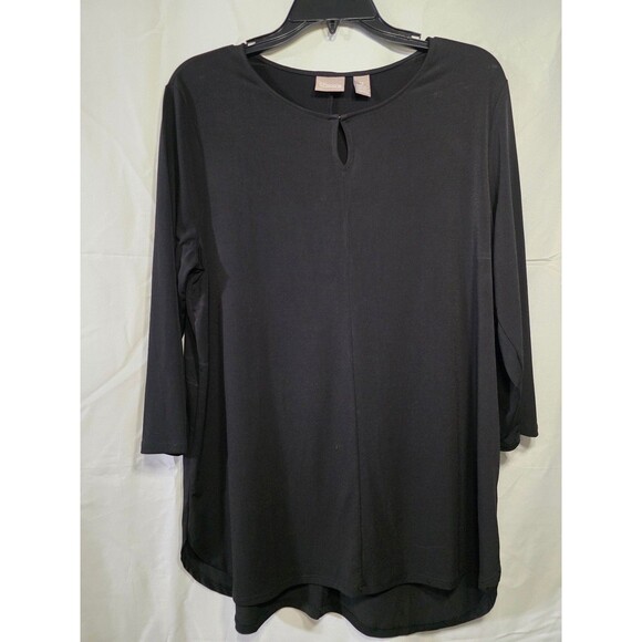 Chico's Tops - Chico's Women Tunic Blouse Size 2 Black Keyhole 3/4 Sleeve Polyester Knit